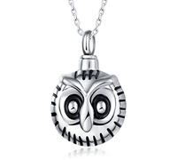 Quiges Pendentif Unisex Memorial Urne pour Les Cendres Hibou Chouette en Acier Inoxydable avec Collier de Chaîne Réglable de 46 à 52 cm