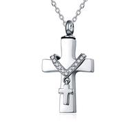 Quiges Pendentif Unisex Memorial Urne pour Les Cendres Les Croix en Acier Inoxydable avec Collier de Chaîne Réglable de 46 à 52 cm