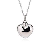 Quiges Pendentif Unisex Memorial Urne pour Les Cendres Médaillon Coeur en Acier Inoxydable avec Collier de Chaîne Réglable de 46 à 52 cm