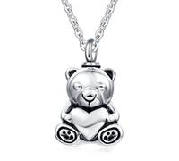 Quiges Pendentif Unisex Memorial Urne pour les Cendres Ours avec Coeur en Acier Inoxydable avec Collier de Chaîne Réglable de 46 à 52 cm