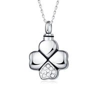 Quiges Pendentif Unisex Memorial Urne pour Les Cendres Trèfle à Quatre Feuilles en Acier Inoxydable avec Collier de Chaîne Réglable de 46 à 52 cm