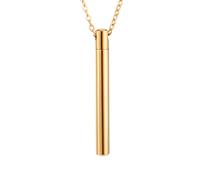 Quiges Pendentif urne funéraire Memorial Cremation en acier inoxydable doré - Pendentif urne en frêne - Dioxyde de zirconium - Tige pour crémation avec collier réglable de 45 à 50 cm