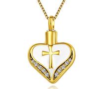 Quiges Pendentif urne funéraire Memorial en acier inoxydable avec pendentif en forme de cœur pour crémation avec collier réglable 46-52 cm, 20, Acier inoxydable, Zircone cubique