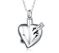Quiges Pendentif urne funéraire Memorial en acier inoxydable - Cœur en frêne - Avec flèche pour crémation - Collier réglable de 46 à 52 cm, 46-52 Centimeter, Acier inoxydable, Pas de pierre précieuse