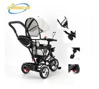 QUIIENCLEE-BABY TRICYCLE- -Avec miroir à cloche -Gris clair -4 en 1 landau