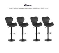 QUIIENCLEE Lot de 4 Tabourets de bar à verticales rayures - Base de la plaque du cornet - Noir pur L 48 x 42 x 92-112 cm