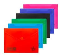 Quijote Paper World Lot de 12 enveloppes en plastique - Lot de chemises en plastique, couleurs basiques assorties, pour classement, classement et transport à l'école, au bureau ou à l'université - 25