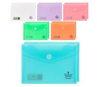 Quijote Paper World Lot de 12 enveloppes en plastique - Lot de chemises en plastique, couleurs pastel assorties, pour classement, classement et transport à l'école, au bureau ou à l'université - 17 x