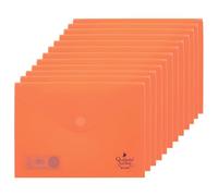 Quijote Paper World Lot de 12 enveloppes en plastique orange pastel - Packs chemises en plastique, fermeture velcro, pour classement, classement et transport à l'école, au bureau ou à l'université -