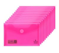 Quijote Paper World Lot de 12 enveloppes en plastique rose - Packs chemises en plastique, fermeture velcro, pour classement, classement et transport à l'école, au bureau ou à l'université - 15 x 9,5