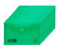 Quijote Paper World Lot de 12 enveloppes en plastique vert - Packs chemises en plastique, fermeture velcro, pour classement, classement et transport à l'école, au bureau ou à l'université - 15 x 9,5