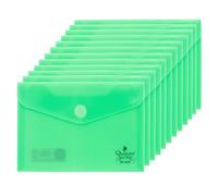 Quijote Paper World Lot de 12 enveloppes en plastique vert pastel - Packs chemises en plastique, fermeture velcro, pour classement, classement et transport à l'école, au bureau ou à l'université - 17