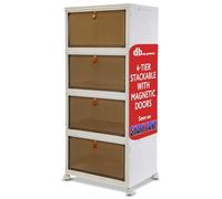 Quik Box Sport Bacs de rangement empilables à 4 niveaux avec porte magnétique, organiseur pliable pour chambre à coucher, salon, cuisine, dortoirs bien rangés et maisons organisées, boîtes