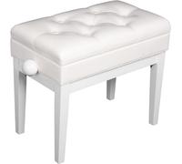 QUIK LOK - PB/106 WH L Banc de Piano en Bois, Assise Rembourrée avec Finition Capitonné, Compartiment à Partitions, Hauteur Réglable de 46 à 55 cm, Assise 55 x 33 cm, Similicuir, Blanc Brillant
