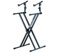 QUIK LOK - QL/642 Support en X pour 2 Claviers, Deux Niveaux, avec Cadre Double et Plateau Supplémentaire Réglable en Hauteur, Inclinaison, Angle et Profondeur, Couleur Noire