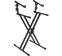 Quik Lok Support en X QL/642 pour 2 claviers, 2 niveaux, cadre double, plateau réglable - Noir