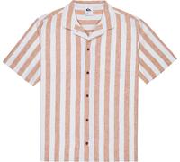 Quiksilver - Chemise en coton biologique et chanvre - Sunset Song SS Shirt Bone White Stripes Sunset pour Homme en Coton - Taille M - Beige Beige M