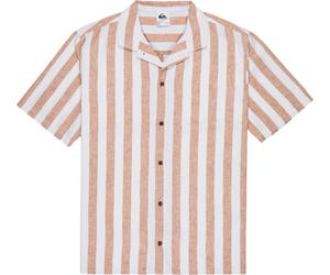 Quiksilver - Chemise en coton biologique et chanvre - Sunset Song SS Shirt Bone White Stripes Sunset pour Homme en Coton - Taille S - Beige Beige S