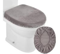 Quilax 1 housse pour abattant de WC gris 42 x 34 cm - En velours doux - Lavable en machine - Anti-poussière - Pour la plupart des abattants de salle de bain (gris)