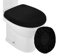 Quilax Housse de toilette 42 x 34 cm - Noir - En velours doux - Lavable en machine - Anti-poussière - Pour la plupart des abattants de salle de bain