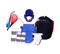 QUILSTM Ensemble Complet d'équipement de de Taekwondo et de karaté Comprenant Un Casque résistant, des protège-Tibias, Un Sac de Rangement et Plastron de