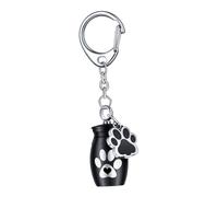 QUILSTM Porte-clés en Alliage d'aluminium, urne funéraire pour Animaux de Compagnie, conservez de précieux Souvenirs, Pot de Rangement pour Poils d'animaux, Argent, Noir, 2.5 x 1.6 cm