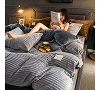 Quilt Cover Couverture De Duvet De Flanelle Extra Douce Épaissir Couleurs Pures Réversible avec Fermeture à Glissière Chaleur Confortable Housse De Couette pour Tous-Saison-Gris 220x240cm(87x94inch)