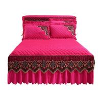 Quilted Bed Skirt Winter Warm Thicken Velvet Bedspread King Good Hand Feeling Not Included Pillowcase(Rose Red,1pc Skirt 180x200cm)