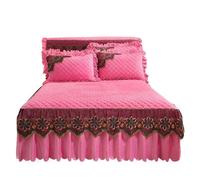 Quilted Bed Skirt Winter Warm Thicken Velvet Bedspread King Good Hand Feeling Not Included Pillowcase(Pink,1pc Skirt 180x200cm)