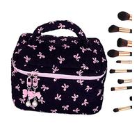 Quilted Makeup Bag, Aesthetic Bow Cosmetic Pouch, Large Capacity Travel Storage, Soft Quilted Design for Toiletry and Makeup Organizer, 8.86x5.91x5.91 inches