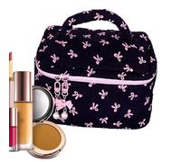 Quilted Makeup Bag, Aesthetic Cute Bow Cosmetic Pouch, Large Capacity Travel Makeup Organizer, Reusable Toiletry Storage Case for Women and Girls, 8.86x5.91x5.91 inches