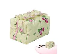 Quilted Makeup Bag, Ruffled Floral Makeup Organizer, Portable Cosmetic Organizer Pouch, Aesthetic Storage Zipper Purse for Girls and Women, Stylish Travel Accessory