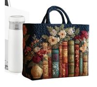 Quilted Tote Bag - Book Floral Design Handbag for Women | Vintage Shoulder Bag with Spacious Interior, Multi-Pocket Organization, Comfortable Straps for Teacher, Student, School, College, Work, Travel
