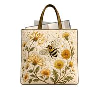 Quilted Tote Bag - Garden Plant Floral Handbag | Large Polyester Shoulder P