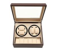 Quiltern Remontoir automatique - Accessoire rotatif silencieux - Marron - Pour 4 + 6 montres - Boîte de rangement en bois - Avec moteur silencieux - Bloc d'alimentation pour montres automatiques,