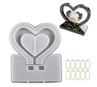 Quiltique Cadres Forme De Cœur Moule, Moules en Résine Époxy, 1 Moule Base+ 1 Moule Cadre Photo+10 Pcs Chaînes en Or, Réutilisable Moule en Silicone, pour DIY Cadres Photo Décoration