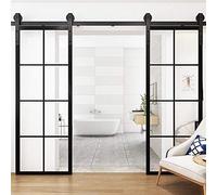 Quincailleri Kit de Rail pour Porte Coulissante, Ensemble de Garde-Robe pour Porte Simple en Bois, Idéal pour Cuisines, Salle d'étude, Chambre Principale, Vestiaire, Bar (366cm, Noir)