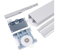 Quincaillerie et rail de porte avec mécanisme de fermeture amortie, quincaillerie for porte coulissante, roulette à billes, galet for porte de placard coulissante(82.7in)