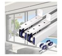 Quincaillerie pour porte coulissante à double rail L 24 35 45 55 65 75 85 95", Système de rails coulissants à poche en alliage d'aluminium(Silver,96in/244cm)