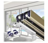 Quincaillerie pour porte coulissante à double rail L 24 35 45 55 65 75 85 95", Système de rails coulissants à poche en alliage d'aluminium(Champagne,50in/127cm)