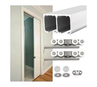 Quincaillerie pour porte coulissante, Kit de quincaillerie for porte grange Bypass, argent, rail coulissante en aluminium 3 à 15 pieds, fermeture douce(Single,270cm/108in/9ft)