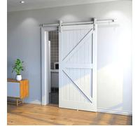 Quincaillerie pour porte de grange simple avec rail de suspension et roulettes - YIYI - 200 cm - Blanc