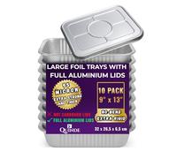 QUINDE Lot de 10 grands plateaux en aluminium avec couvercles - 3500 ml - Couvercles entièrement en aluminium de qualité supérieure pour restauration, rôti, barbecue et dinde