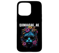 Quinhagak Alaska Chat Portant des Lunettes de Soleil et Fleurs Coque pour iPhone 15 Pro Max