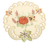 Quinnyshop Citrouille et Tournesol Broderie Napperon 30 cm Rond Polyester, Crème