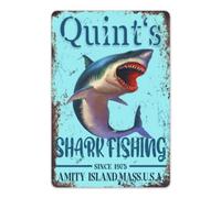 Quint Shark Fishing Style Art Jaws Décoration murale en métal pour intérieur et extérieur Maison Restaurant Café Cuisine Décoration murale Affiche en métal 20,3 x 30,5 cm