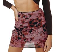 QUINTRA Jupe décontractée pour Femme imprimée Taille Haute Double Couche Jupe décontractée en Maille Mini Jupe Jupe en Tulle Rose