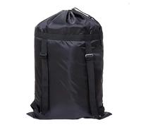 QUINTRA Sac à dos à linge noir avec bretelles, grand sac à dos de voyage extra avec cordon de serrage pour les voyages universitaires, la laverie, l'appartement en plein air, organisation domestique