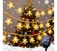 Quintrost Guirlande Lumineuse Étoile Solaire Noël, 6.5M 30 LED Flocons de Neige Guirlandes Lumineuses Étanche 8 Modes, Décoration pour Extérieure, Jardin, Fête, Mariage, Anniversaire, Blanc Chaud