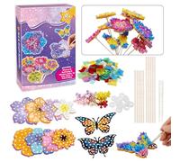 quiodok Kit de bricolage pour enfants à partir de 6 à 4 à 5 ans - Mallette de bricolage - Bouquet de fleurs avec paillettes - Kit créatif Poke-in - Kit de bricolage - Cadeau pour fille (sans vase)